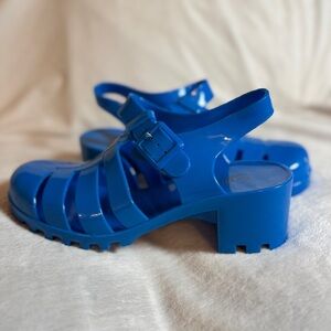Kali Vtg Jelly Sandals rubber Fisherman Chunky Heel shoe y2k Blue Women’s Sz 10